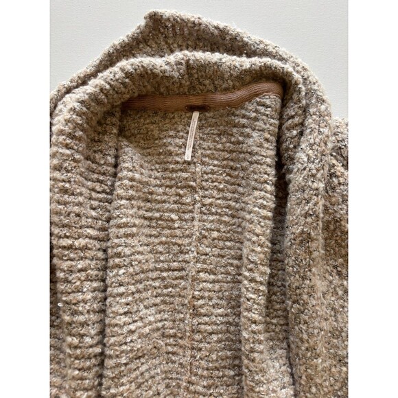 Free People Cardigan Women Large Tan BFF Marled Knit Oversized Open Front Boucle - Picture 8 of 14